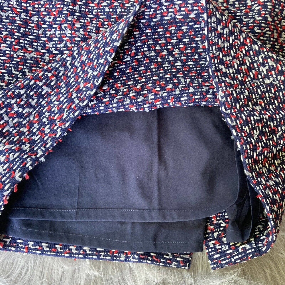 Talbots Petite Sz 2P Pencil Skirt Lined Red Navy Blue Knit Straight Career Work - Picture 4 of 12